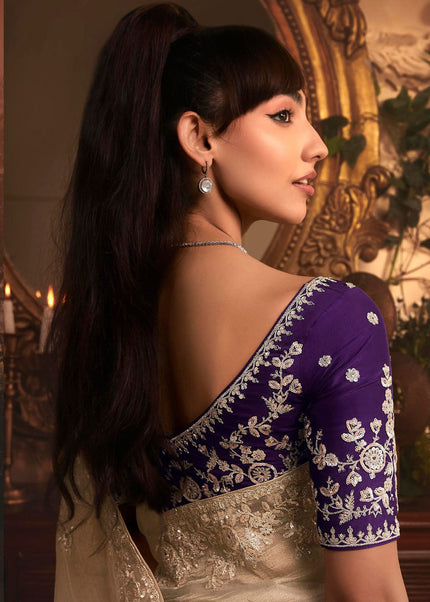 Beige Embroidered Festive Saree