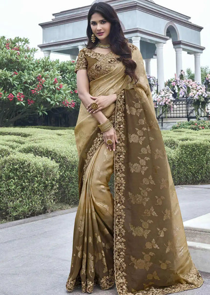Beige Embroidered Wedding Saree