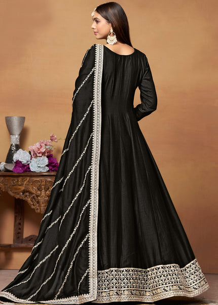 Black Embroidered Anarkali Suit