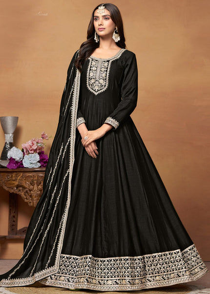 Black Embroidered Anarkali Suit