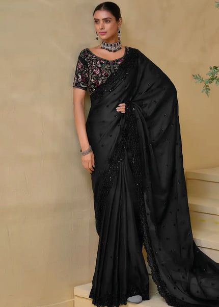 Black Embroidered Banarasi Tuscany Saree