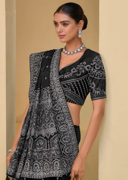 Black Embroidered Banarasi Tuscany Saree