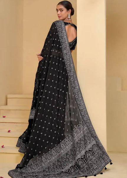 Black Embroidered Banarasi Tuscany Saree