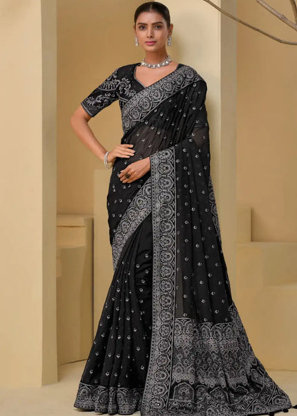 Black Embroidered Banarasi Tuscany Saree
