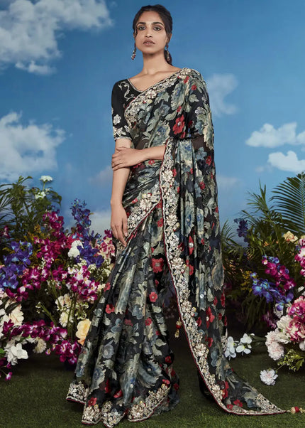 Black Embroidered Saree