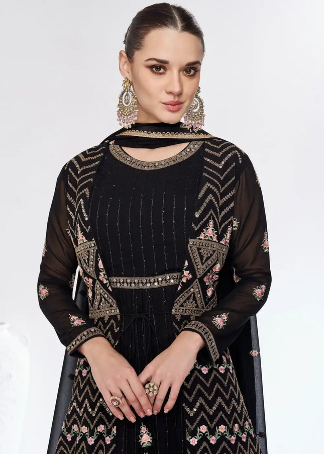 Black Embroidered Jacket Style Suit