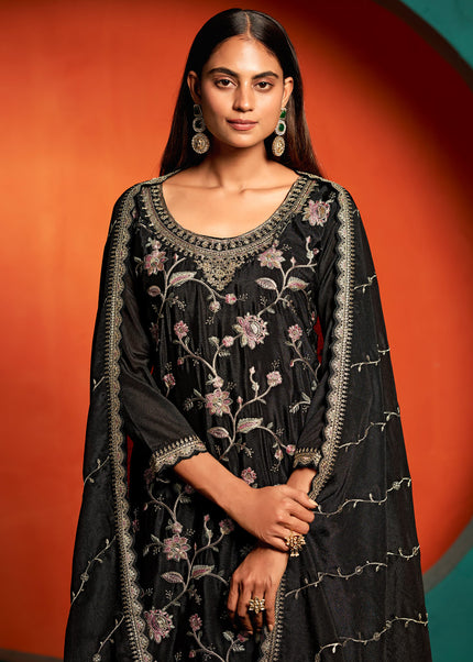 Black Embroidered Sharara Suit