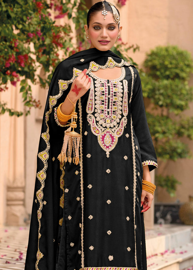 Black Embroidered Palazzo Suit
