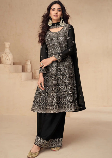 Black Embroidered Sharara Suit