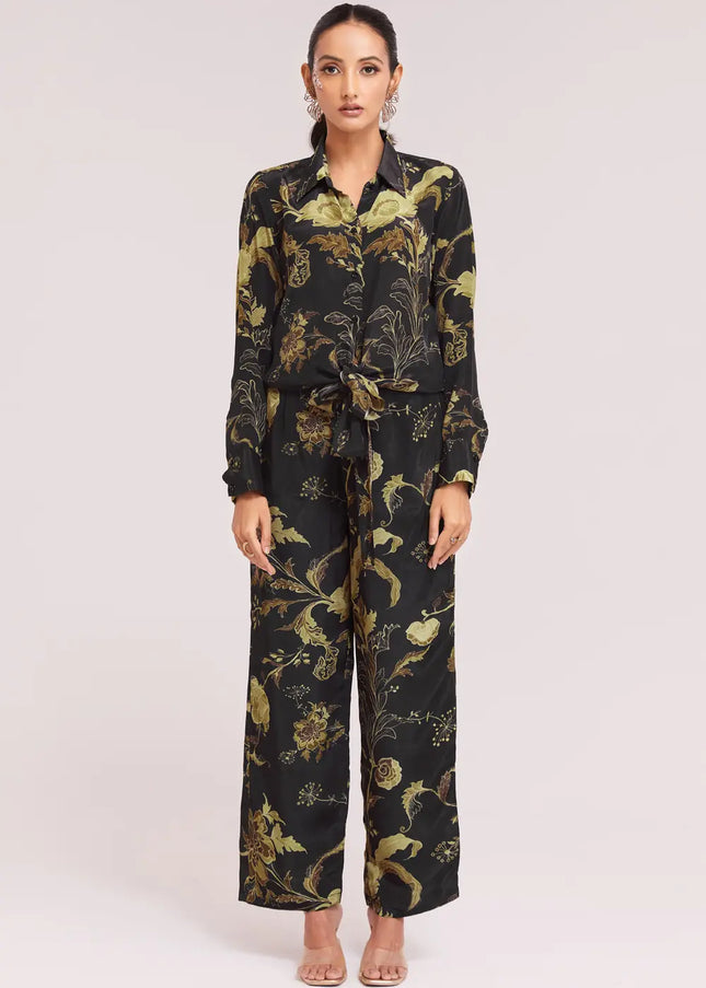 Black Multicolor Printed and Embroidered Co-Ord Set