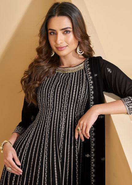 Black Embroidered Sharara Suit