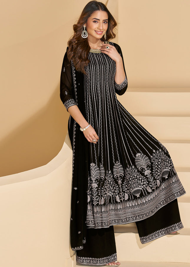 Black Embroidered Sharara Suit