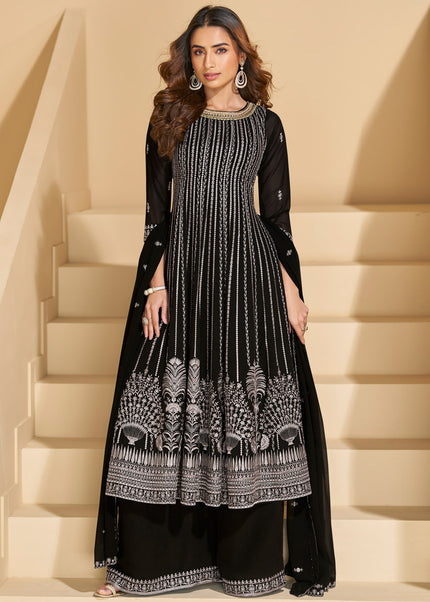 Black Embroidered Sharara Suit