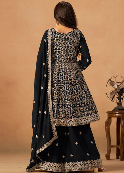 Black Embroidered Sharara Suit