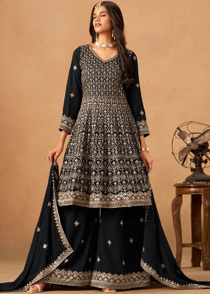 Black Embroidered Sharara Suit