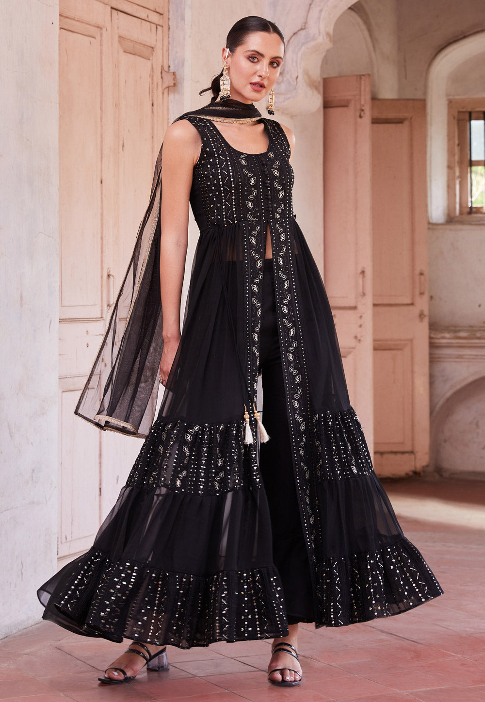 Black Embroidered Pant Style Anarkali FALAKENOOR Black Embroidered Pant Style Anarkali FALAKENOOR