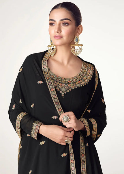 Black Embroidered Anarkali Gown