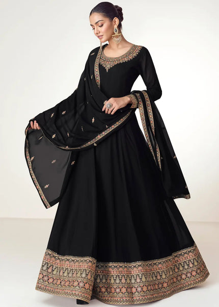 Black Embroidered Anarkali Gown