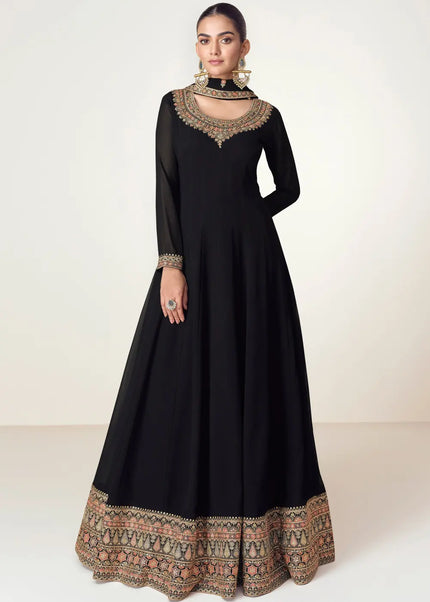 Black Embroidered Anarkali Gown