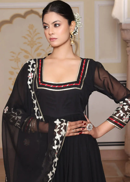 Black Embroidered Anarkali Gown