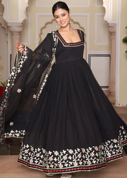 Black Embroidered Anarkali Gown