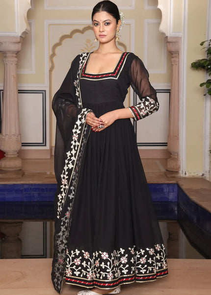 Black Embroidered Anarkali Gown