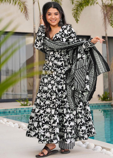 Black Printed Anarkali Suit