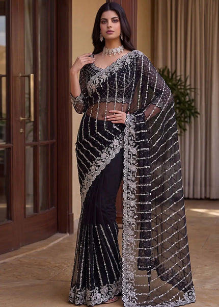 Black Embroidered Saree