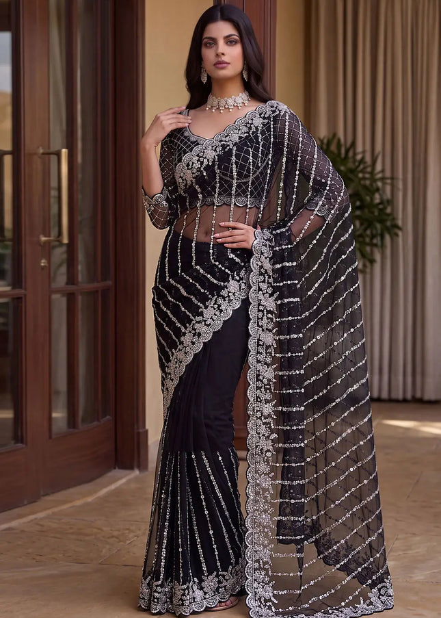 Black Embroidered Saree