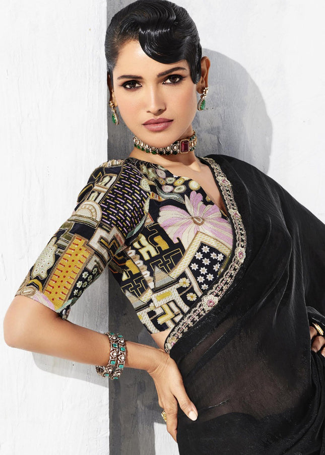 Black Embroidered Festive Saree