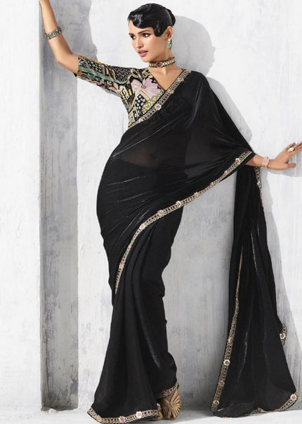 Black Embroidered Festive Saree