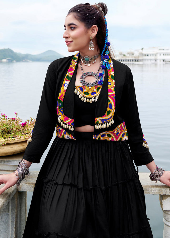 Black Embroidered Jacket Style Lehenga Choli