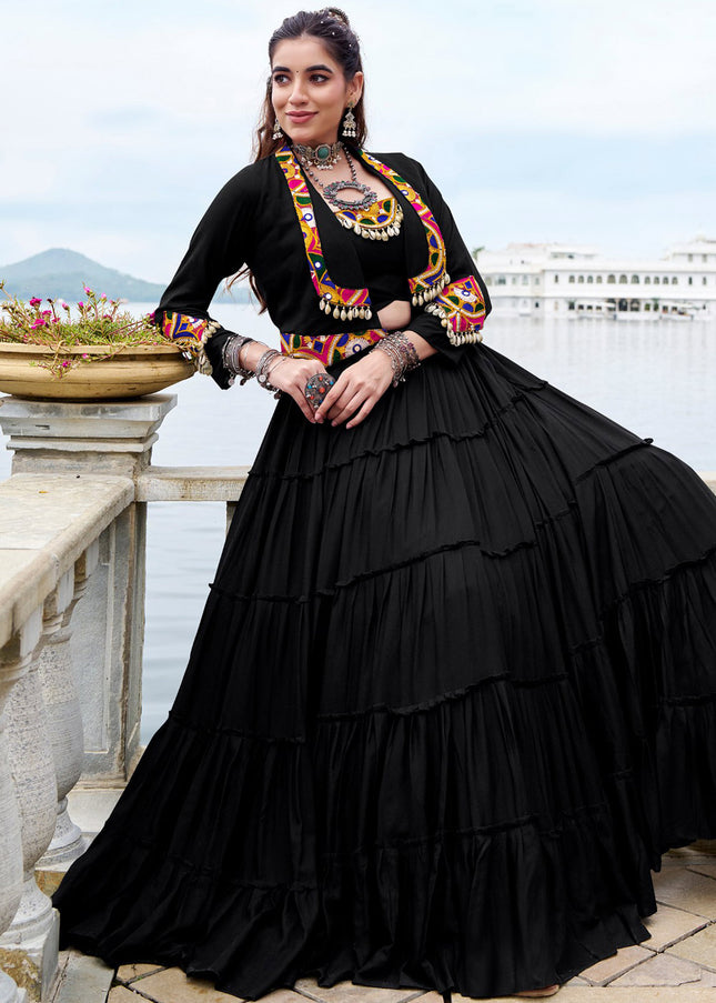 Black Embroidered Jacket Style Lehenga Choli