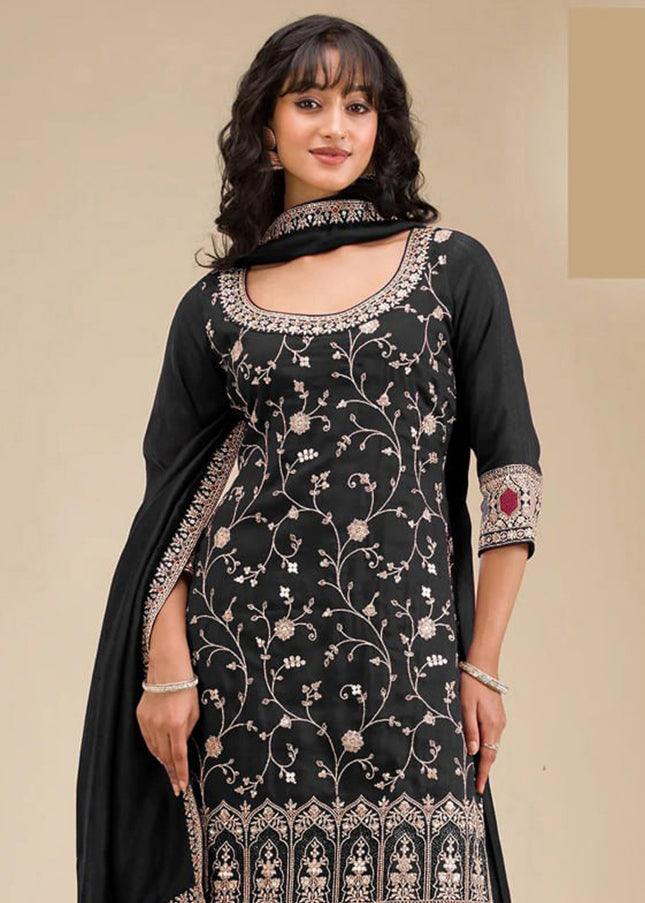 Black Embroidered Sharara Suit