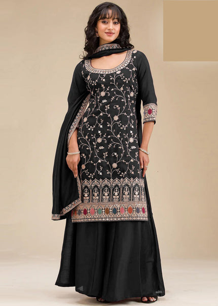 Black Embroidered Sharara Suit