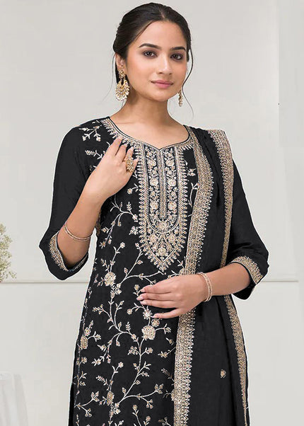 Black Embroidered Sharara Suit