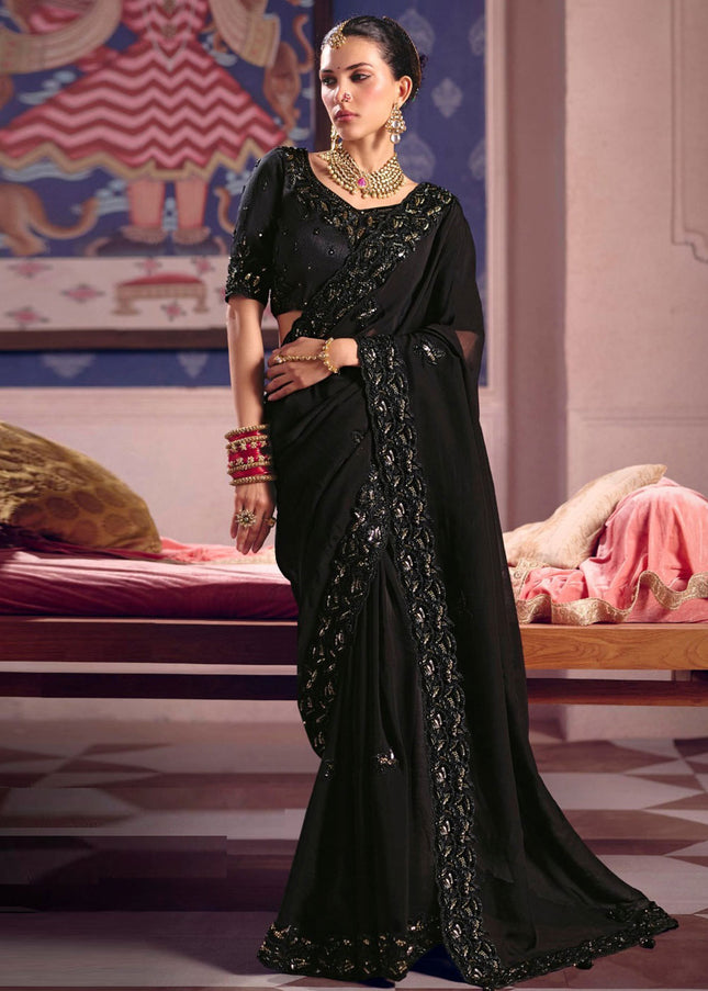 Black Embroidered Wedding Saree