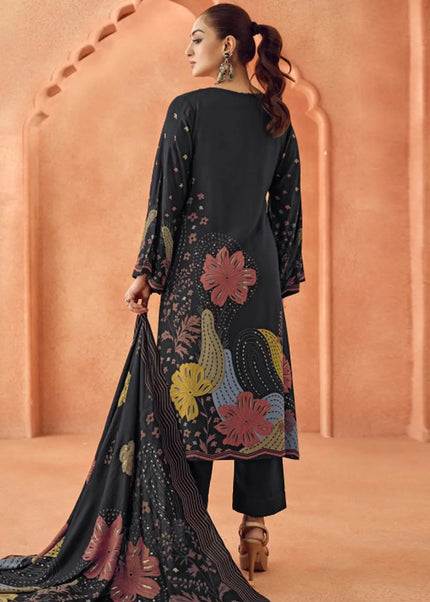 Black Multicolor Printed and Embroidered Pant Suit