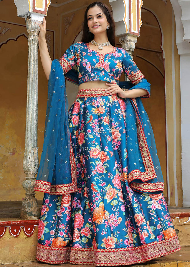 Blue Embroidered Lehenga Choli