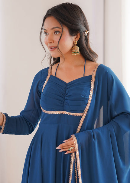 Blue Embroidered Anarkali