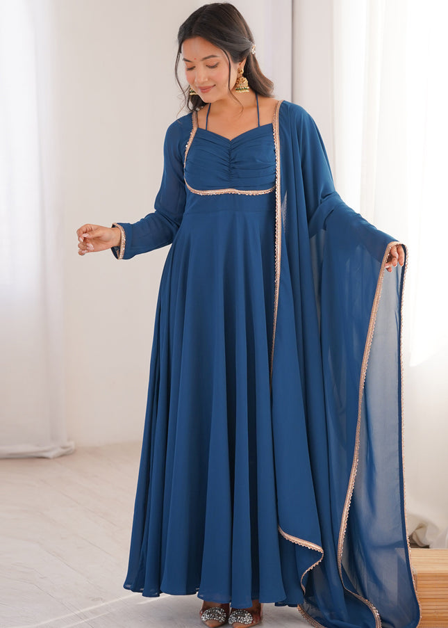 Blue Embroidered Anarkali