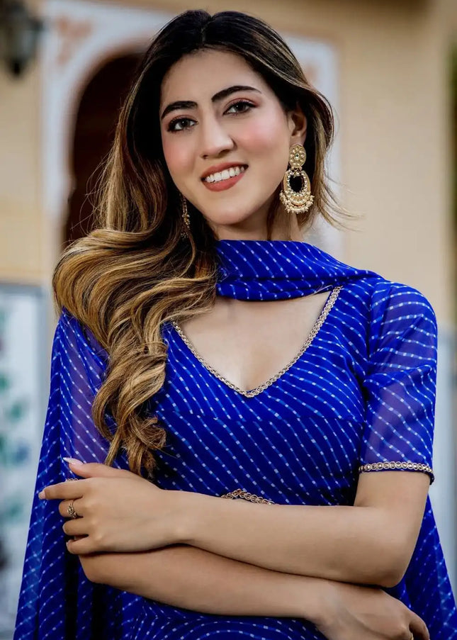 Blue Printed Lehenga Choli