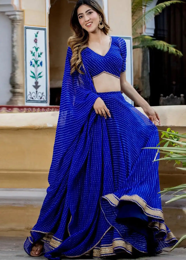 Blue Printed Lehenga Choli