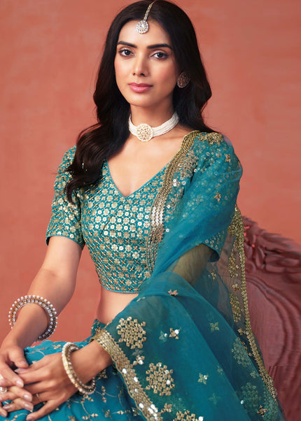 Teal Embroidered Lehenga Choli
