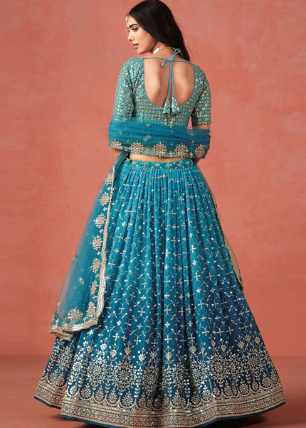 Teal Embroidered Lehenga Choli