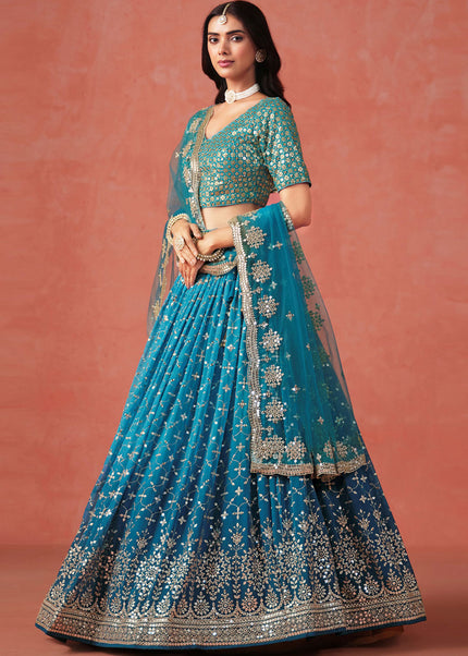 Teal Embroidered Lehenga Choli