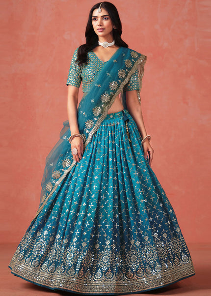 Teal Embroidered Lehenga Choli