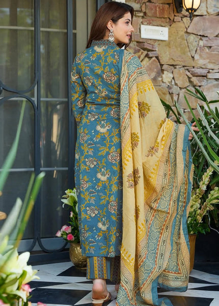 Blue Printed Pant Style Suit