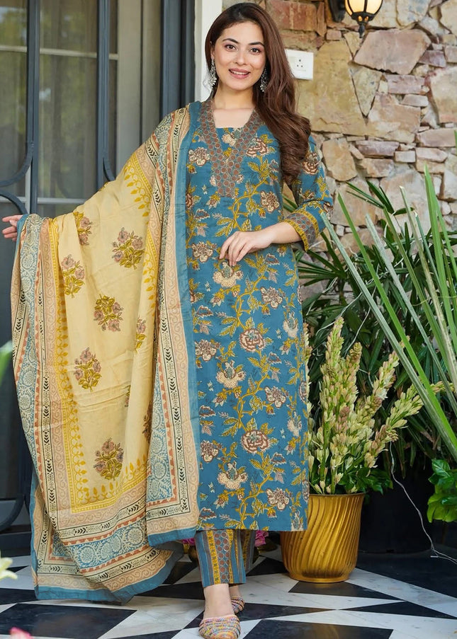 Blue Printed Pant Style Suit