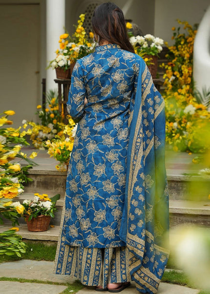 Blue Printed Palazzo Suit